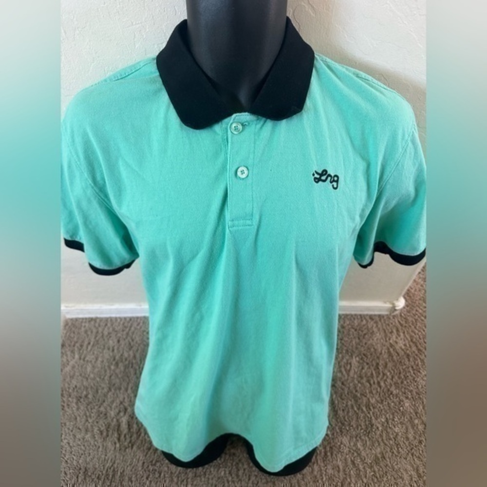 Men’s LRG  mint color polo shirt green blue size large
